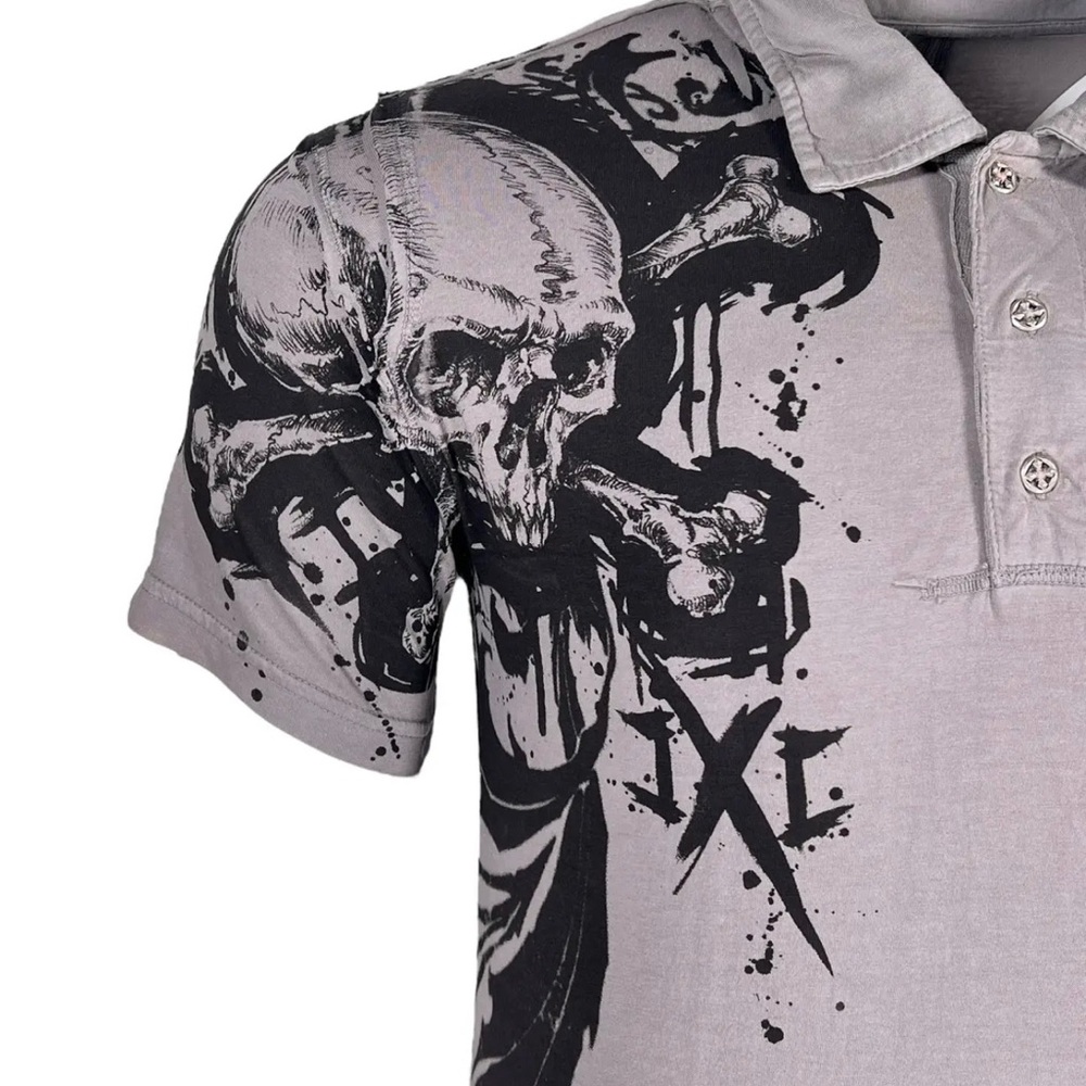 Xtreme Couture Men's Polo Shirt Splatt Skull Cross Silver S-3XL - Picture 7 of 8